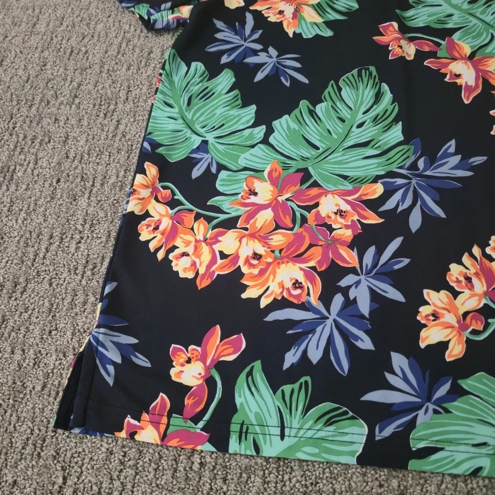 Ralph Lauren RLX Polo Shirt Mens Medium Floral Blue Pro Fit Performance Golf